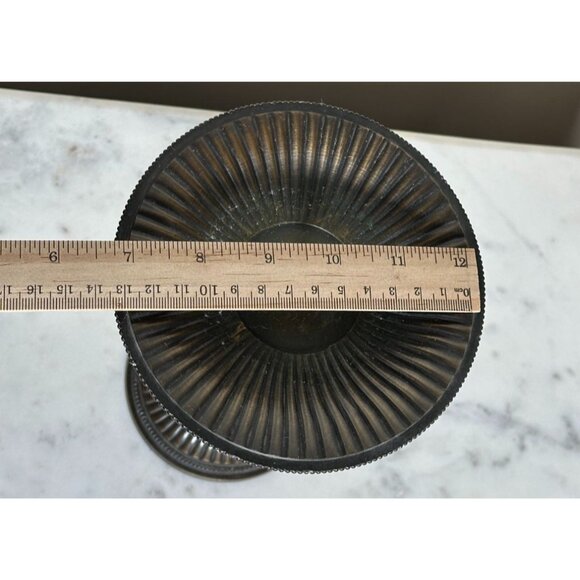 Amber Glass Pedestal Candle Holder Antique Brass Tone Pillar Candlestick Neutral - Picture 7 of 7